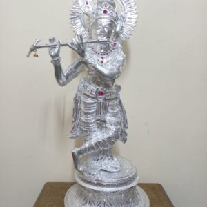 White Metal Standing Krishna with Flute Medium