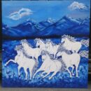 7 Running Horses made in oil and Acrylic On Canvas. vastu Compliant